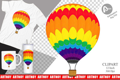 Rainbow Hot Air Balloon Clipart Sublimation artnoy 