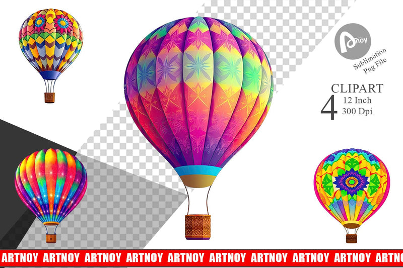 Rainbow Hot Air Balloon Clipart Sublimation artnoy 