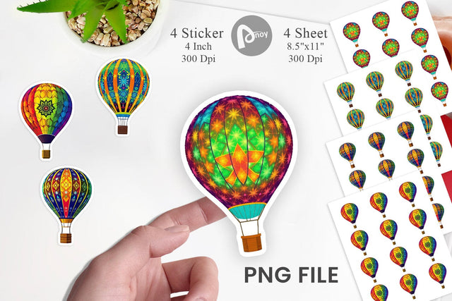 Rainbow Hot Air Balloon Sticker Sublimation artnoy 