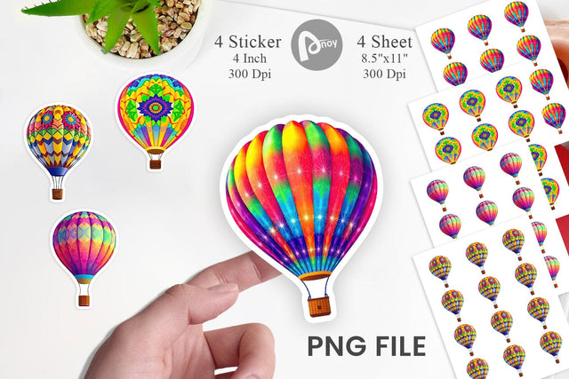 Rainbow Hot Air Balloon Sticker Sublimation artnoy 