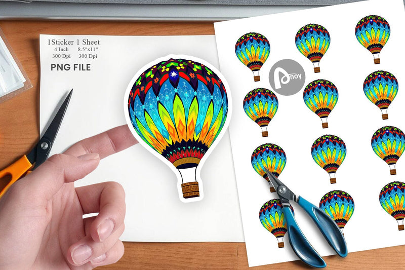 Rainbow Hot Air Balloon Sticker Sublimation artnoy 