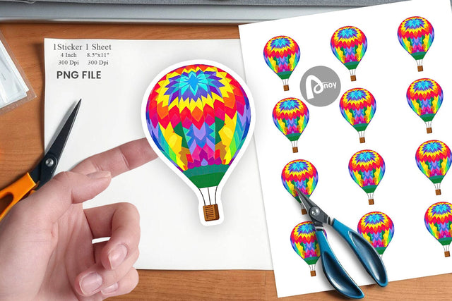 Rainbow Hot Air Balloon Sticker Sublimation artnoy 