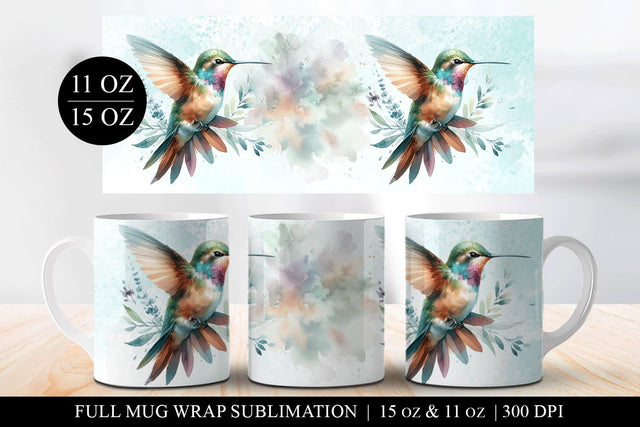Rainbow Hummingbird 11 & 15oz Full Mug Wrap Sublimation PNG Sublimation BijouBay 