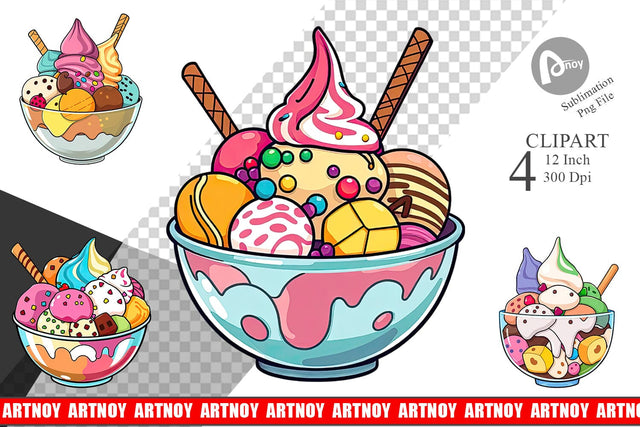 Rainbow Ice Cream Clipart Sublimation artnoy 