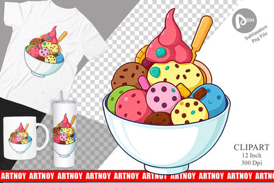 Rainbow Ice Cream Clipart Sublimation artnoy 