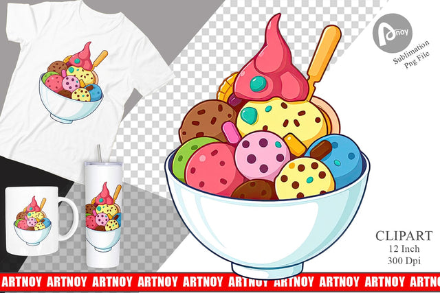 Rainbow Ice Cream Clipart Sublimation artnoy 