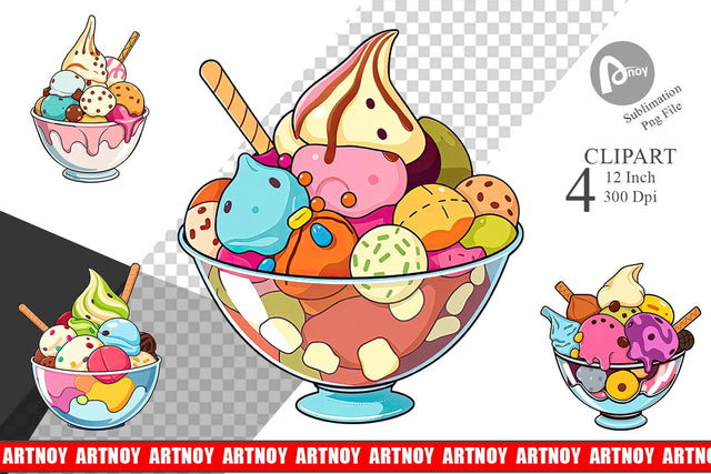 Rainbow Ice Cream Clipart Sublimation artnoy 