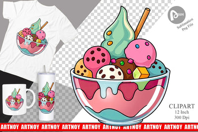 Rainbow Ice Cream Clipart Sublimation artnoy 