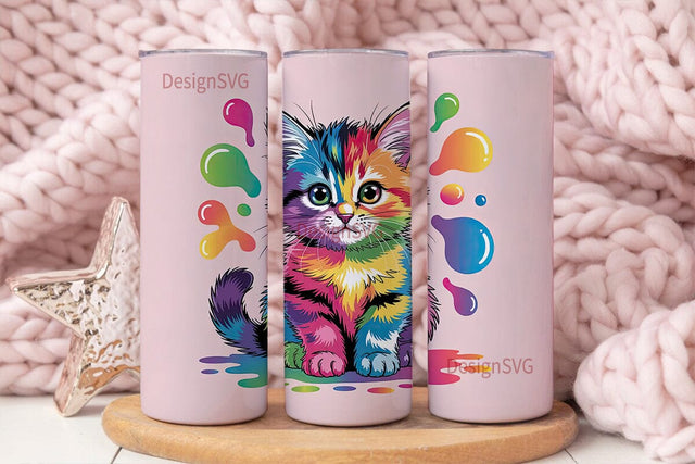 Rainbow Kitten 20oz Tumbler Design Sublimation DesignSVG 