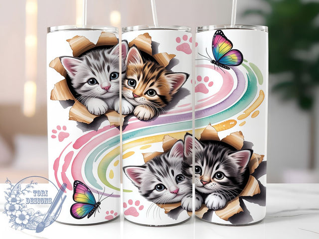 Rainbow Kitten Butterflies 20oz Tumbler, Kitten Butterflies, Rainbow Style, Whimsical Theme, Sublimation Wrap, 20oz Tumbler, Cute Aesthetic, Fantasy Design Sublimation ToriDesigns 