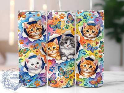 Rainbow Kittens 20oz Tumbler, Rainbow Kittens, Kitten Tumbler, Rainbow Cat PNG, Cute Cat Tumbler, Kitten Wrap PNG, 20oz Tumbler Wrap, Rainbow Cat Wrap Sublimation ToriDesigns 