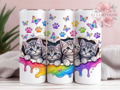 Rainbow Kittens Butterflies 20oz Tumbler, Rainbow Kittens, Butterfly Design, Cute Theme, Sublimation Wrap, 20oz Tumbler, Whimsical Aesthetic, Colorful Charm Sublimation Li Zamperini 