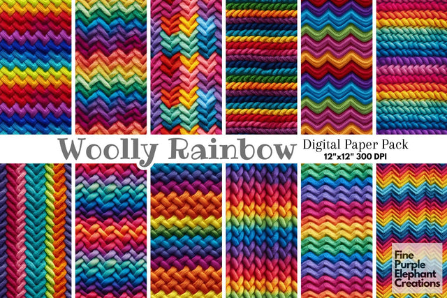 Rainbow Knit Fabric Texture Sublimation Digital Pattern Fine Purple Elephant Creations 