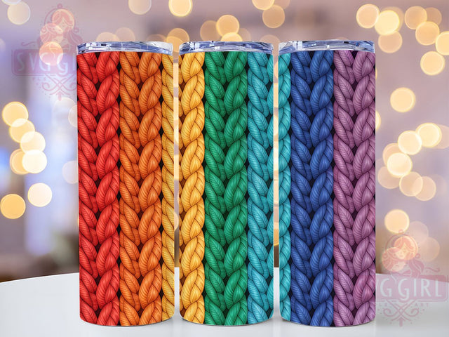 Rainbow Knitted Yarn Tumbler, Yarn Texture Design, Knitted Tumbler Wrap, 20Oz Sublimation, Rainbow Yarn Print, Knitted Texture Art, Tumbler Sublimation Sublimation SvggirlplusArt 