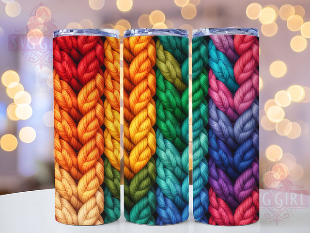 Rainbow Knitted Yarn Tumbler, Yarn Texture Design, Knitted Tumbler Wrap, 20Oz Sublimation, Rainbow Yarn Print, Knitted Texture Art, Tumbler Sublimation Sublimation SvggirlplusArt 