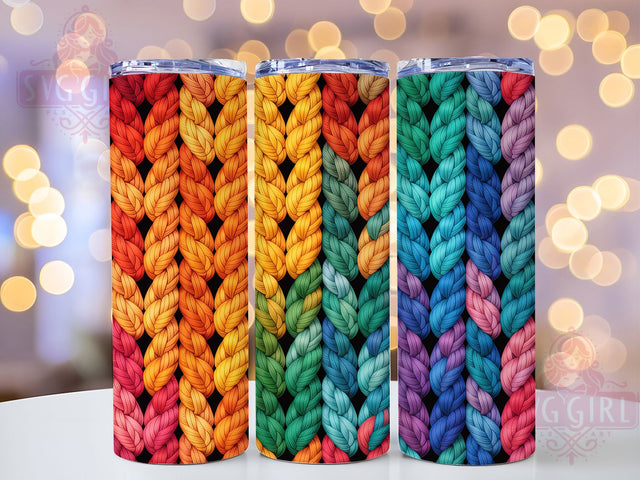 Rainbow Knitted Yarn Tumbler, Yarn Texture Design, Knitted Tumbler Wrap, 20Oz Sublimation, Rainbow Yarn Print, Knitted Texture Art, Tumbler Sublimation Sublimation SvggirlplusArt 