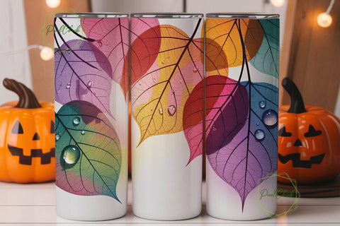 Rainbow Leaves 20oz Tumbler Wrap Sublimation PixelChick 