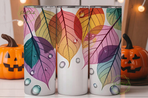 Rainbow Leaves 20oz Tumbler Wrap Sublimation PixelChick 