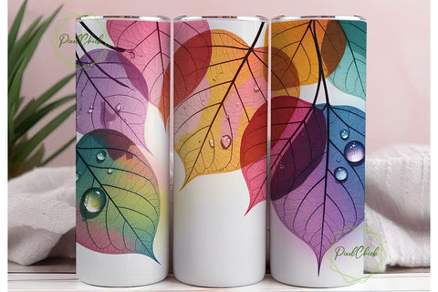 Rainbow Leaves 20oz Tumbler Wrap Sublimation PixelChick 