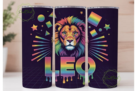 Rainbow Leo Zodiac 20oz Tumbler Wrap Sublimation PixelChick 