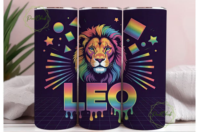 Rainbow Leo Zodiac 20oz Tumbler Wrap Sublimation PixelChick 