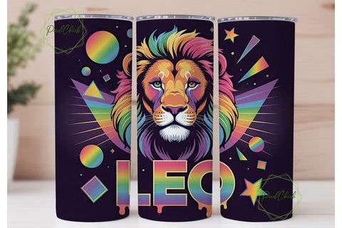 Rainbow Leo Zodiac 20oz Tumbler Wrap Sublimation PixelChick 