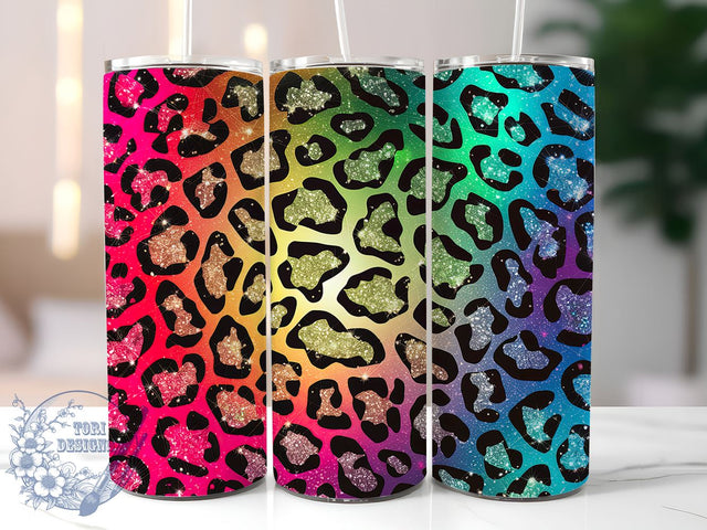 Rainbow Leopard 20oz Skinny Tumbler, Glitter Leopard Tumbler Png, Straight & Tapered Tumbler Wrap, Instant Digital Download Sublimation ToriDesigns 