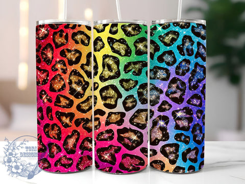 Rainbow Leopard 20oz Skinny Tumbler, Glitter Leopard Tumbler Png, Straight & Tapered Tumbler Wrap, Instant Digital Download Sublimation ToriDesigns 