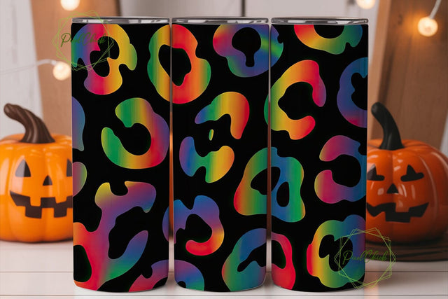 Rainbow Leopard 20oz Tumbler Wrap Sublimation PixelChick 