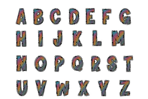 Rainbow Leopard Doodle Alphabet PNG Letters Sublimation BijouBay 