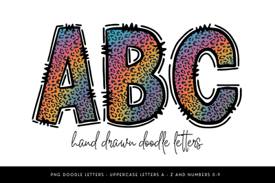 Rainbow Leopard Doodle Alphabet PNG Letters Sublimation BijouBay 
