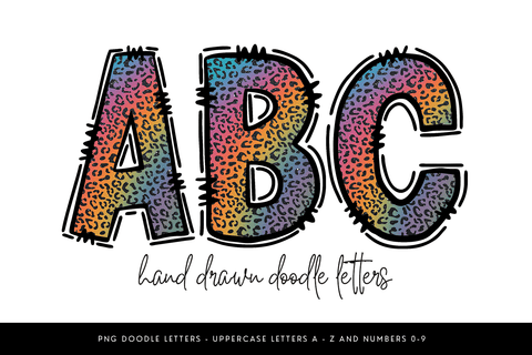 Rainbow Leopard Doodle Alphabet PNG Letters Sublimation BijouBay 