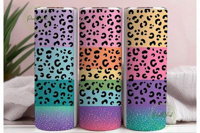 Rainbow Leopard Glitter 20oz Tumbler Sublimation PixelChick 