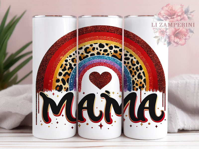 Rainbow Leopard Mama 20oz Tumbler Wrap PNG, Mama Tumbler Png, Straight & Tapered Tumbler Wrap, Instant Digital Download Sublimation Li Zamperini 