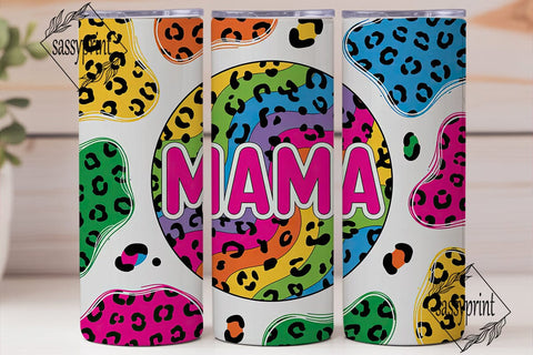 Rainbow Leopard Mama 20oz Tumbler Wrap Sublimation sassyprint 