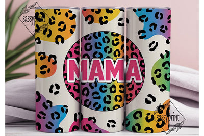 Rainbow Leopard Mama 20oz Tumbler Wrap Sublimation sassyprint 