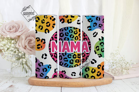 Rainbow Leopard Mama 20oz Tumbler Wrap Sublimation sassyprint 