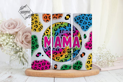 Rainbow Leopard Mama 20oz Tumbler Wrap Sublimation sassyprint 