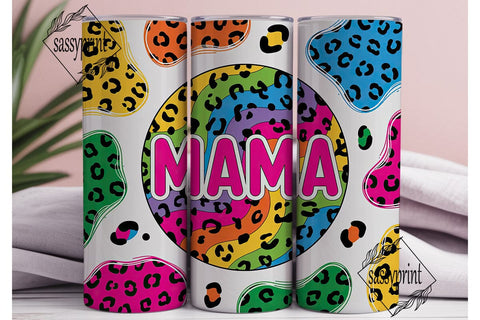 Rainbow Leopard Mama 20oz Tumbler Wrap Sublimation sassyprint 