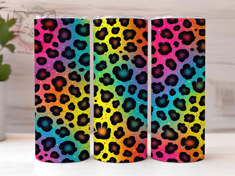 Rainbow Leopard Print 20oz Tumbler Wrap, Colorful Animal Print Design, 20oz Sublimation, Vibrant Tumbler Design, Exotic Pattern Drinkware, Unique Gift Idea, Bold Leopard Print Sublimation Lara' s Designs 