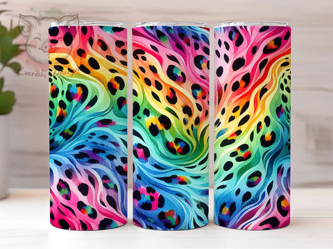 Rainbow Leopard Print 20oz Tumbler Wrap, Colorful Animal Print Design, 20oz Sublimation, Vibrant Tumbler Design, Exotic Pattern Drinkware, Unique Gift Idea, Bold Leopard Print Sublimation Lara' s Designs 