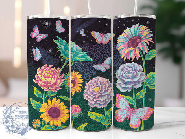 Rainbow Leopard Sunflower 20oz Tumbler, Leopard Print Cup Wrap, Colorful Floral Design, Sublimation Tumbler Wrap, 20Oz Tumbler Design, Artistic Rainbow Cup, Stylish Leopard Sunflower Wrap Sublimation ToriDesigns 