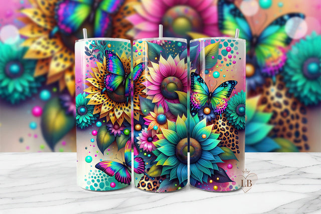 Rainbow Leopard Sunflower Tumbler PNG Sublimation BijouBay 