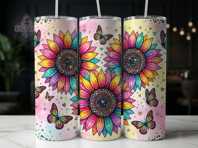 Rainbow Leopard Sunflowers 20oz Tumbler, Rainbow leopard design, Sunflower tumbler wrap, 20oz skinny tumbler, Leopard sunflower print, Sublimation tumbler wrap, Rainbow sunflower pattern Sublimation SvggirlplusArt 