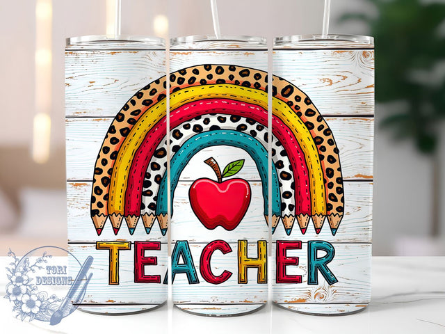 Rainbow Leopard Teacher 20oz Tumbler, Rainbow Leopard Print, Educator Gift Mug, Colorful Teacher Cup, Leopard School Design, Trendy Teacher Wrap, Sublimation Tumbler Wrap Sublimation ToriDesigns 