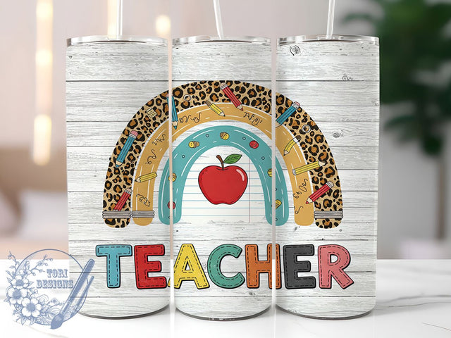 Rainbow Leopard Teacher 20oz Tumbler, Rainbow Leopard Print, Educator Gift Mug, Colorful Teacher Cup, Leopard School Design, Trendy Teacher Wrap, Sublimation Tumbler Wrap Sublimation ToriDesigns 