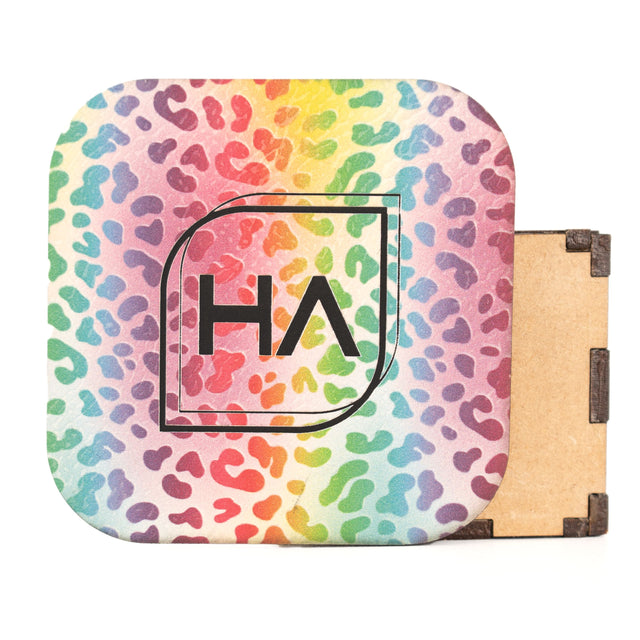 Rainbow Leopard/Black Leatherette Sheet Physical Houston Acrylic 