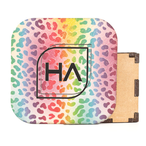 Rainbow Leopard/Black Leatherette Sheet Physical Houston Acrylic 