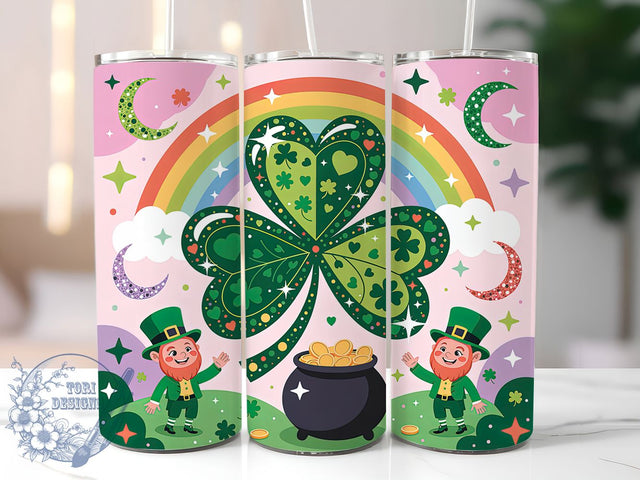 Rainbow Leprechaun Shamrock Tumbler, Cute Leprechaun Tumbler, Stylish 20oz Wrap, Sublimation Design, Trendy Gift Idea, Irish Rainbow Wrap, St. Patrick’s Lucky Tumbler Sublimation ToriDesigns 