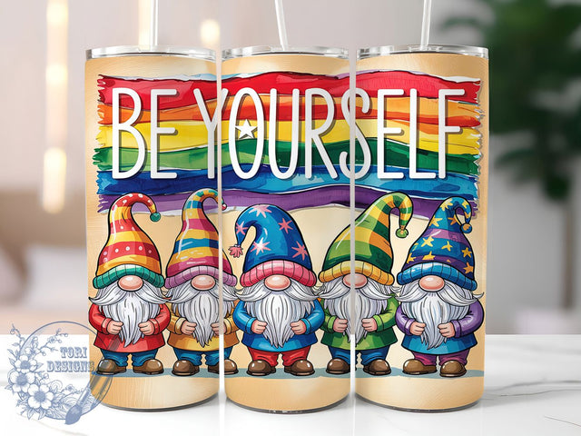 Rainbow LGBTQ Pride Gnome Tumbler Wrap, Be Yourself Design, LGBTQ Gnome Art, 20oz Pride Tumbler, Rainbow Gnomes PNG, Equality Sublimation, Pride Tumbler Wrap Sublimation ToriDesigns 